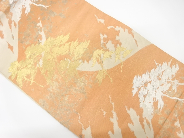 JAPANESE KIMONO / ANTIQUE FUKURO OBI / SILK / KOHAKU NISHIKI / WOVEN TREE